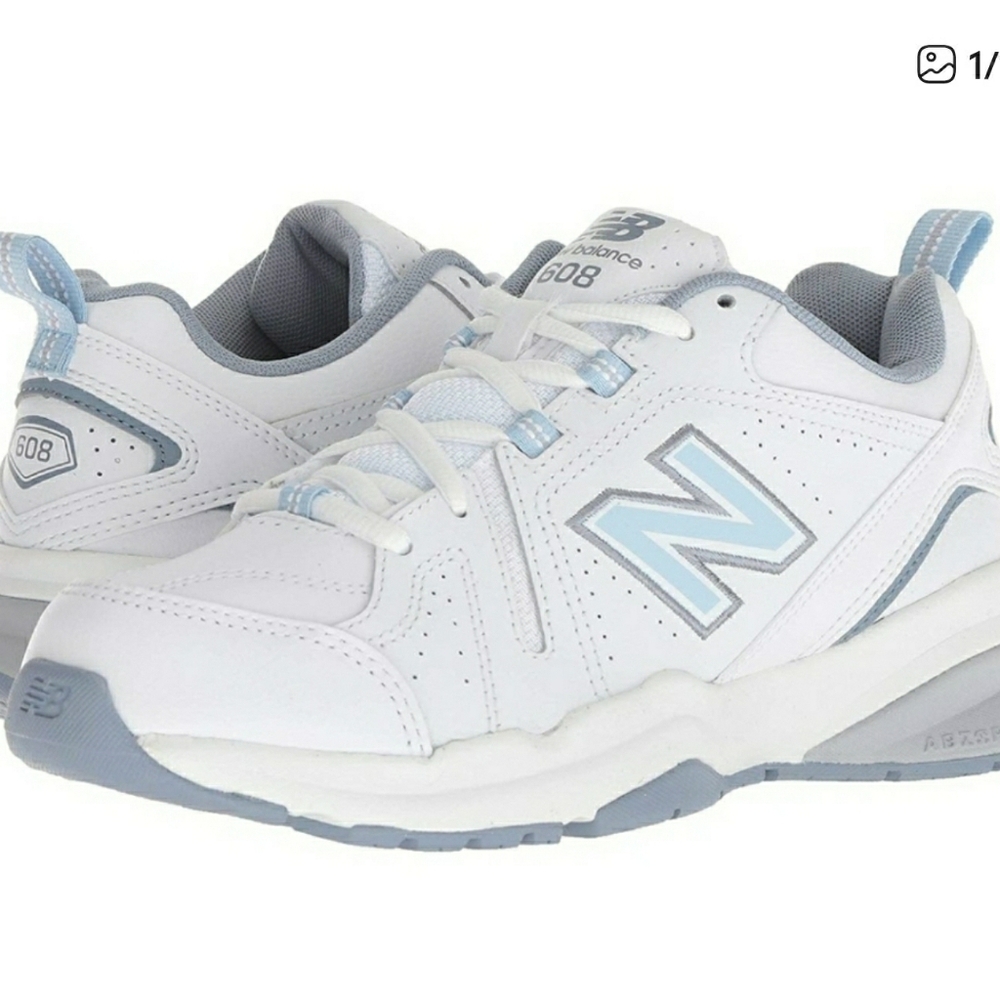 New Balance 608 Training Shoes Comfort Cushioned White Blue Mens 9.5 Womens‎ 11